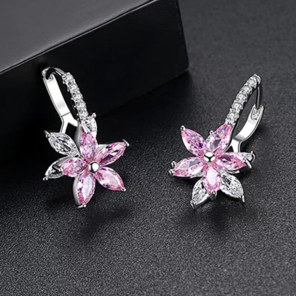 Pink cz flower earrings